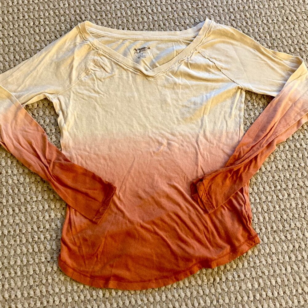 Arizona Jean Womens 100% Cotton Ombre Top Shirt Long Sleeve Size M Pink